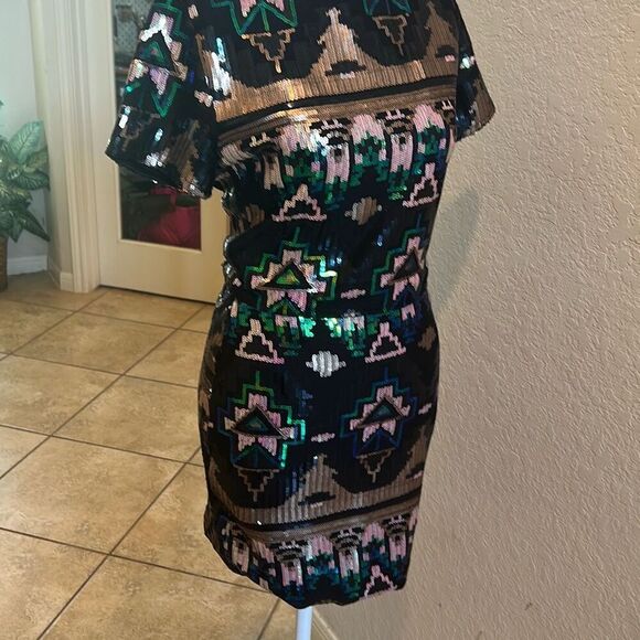 Club L Size 10 Two Piece Sequin Dress Outfit Green Aztec Tribal Club Glam NWT - Picture 8 of 16
